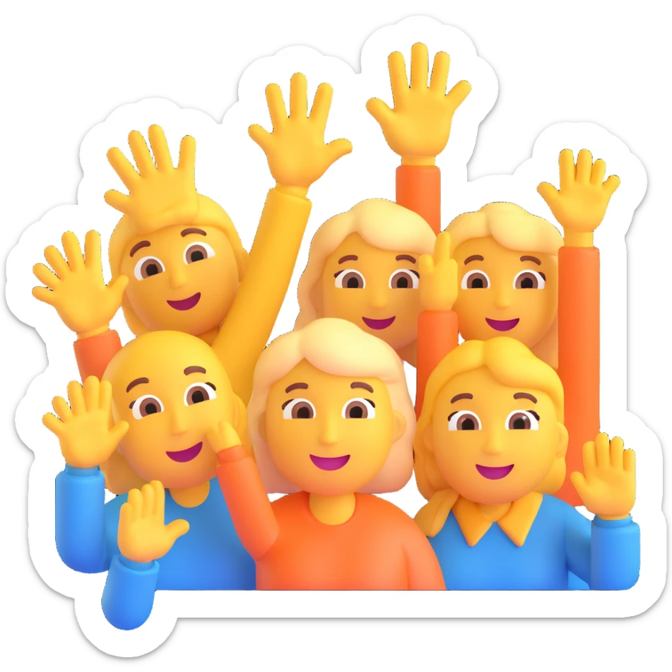 team building, group of characters high-fiving, fun and friendly, 3D emoji style sticker