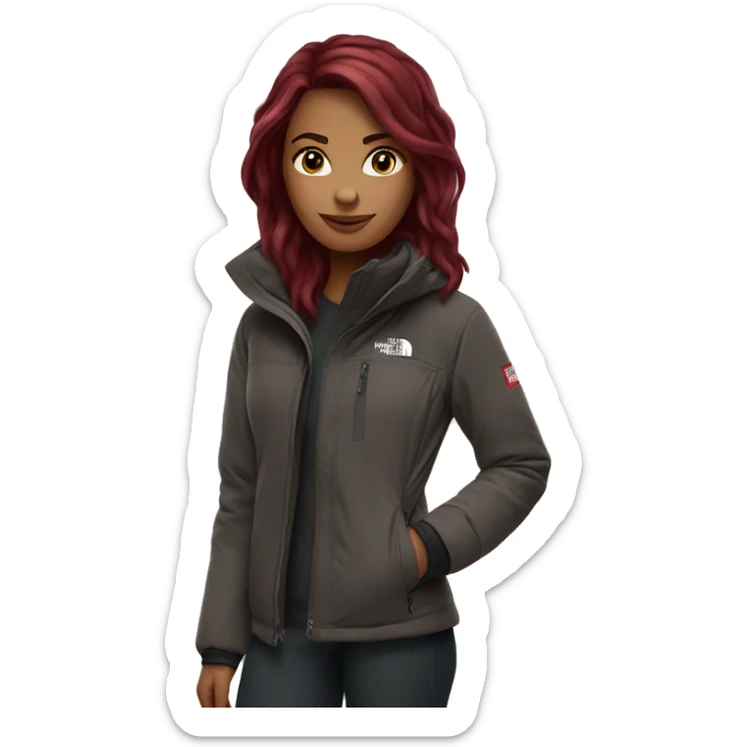 beautiful burgundy haired Girl wearing northface full body sticker