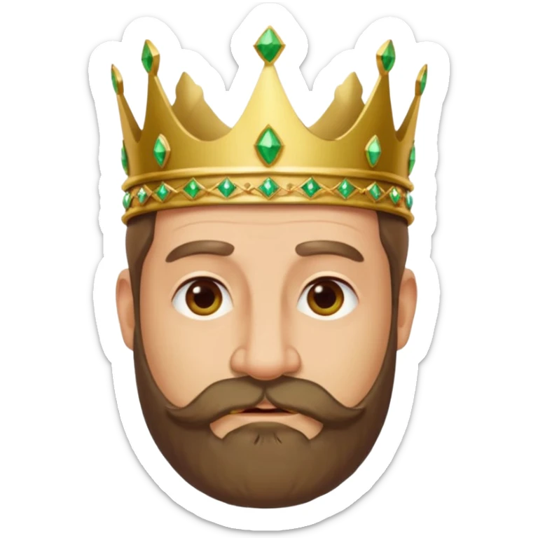 Create a cartoon-style emoji of Gaspar, one of the Three Wise Men. Only show his face and crown. He is middle-aged to older, with a brown beard, gentle wrinkles, and a green and gold jeweled crown. Express a wise and friendly demeanor. Colorful and simple, suitable as an emoji. sticker