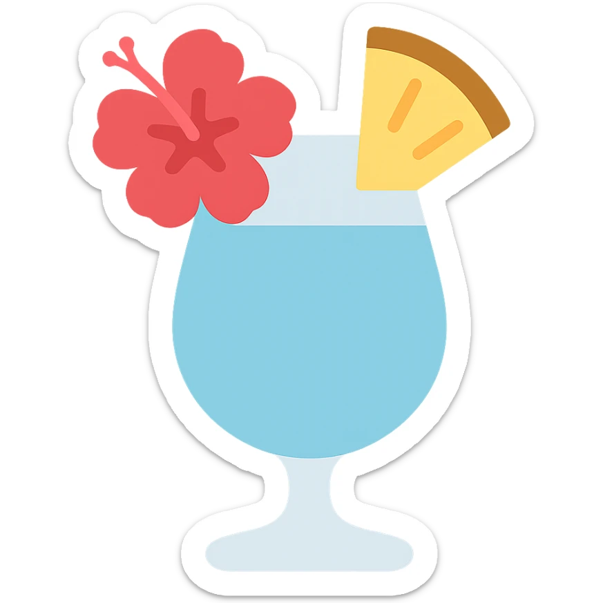 vibrant tropical fruity blue cocktail with hibiscus, pineapple and orange garnishes sticker