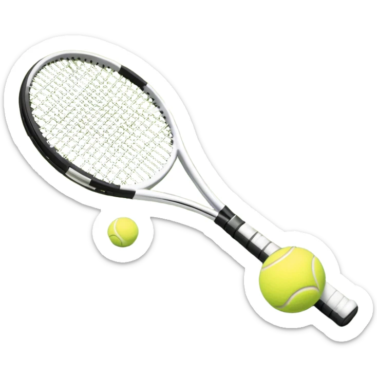 A tennis racket and ball on a grass or hardcourt surface, symbolizing the sport. The racket has a sleek design with tightly strung strings, while the bright tennis ball rests nearby, capturing the essence of precision, agility, and competition. sticker