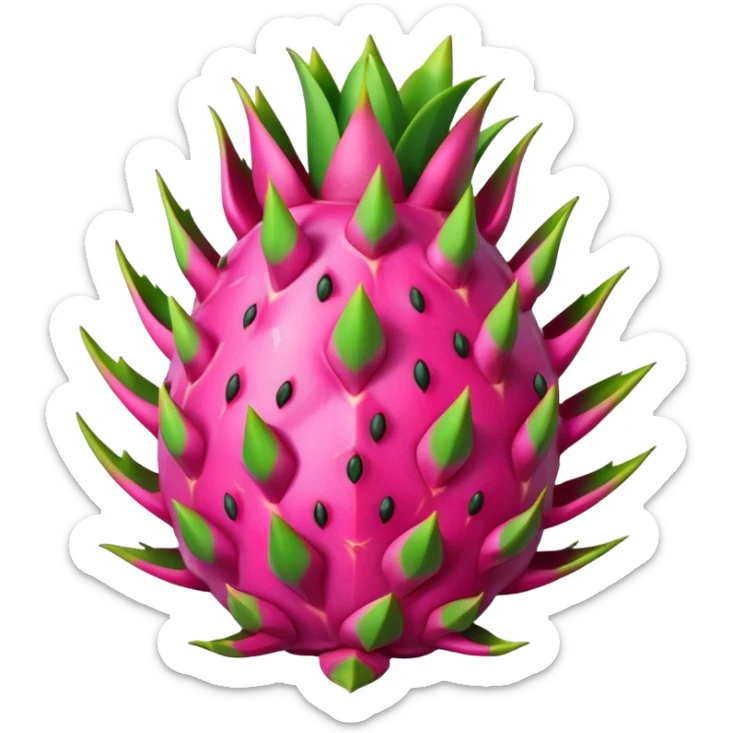 A vibrant dragon fruit emoji, showcasing its bright pink skin and green scales sticker