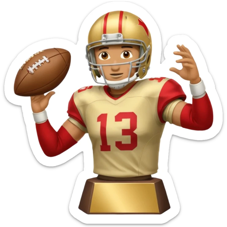football player trophy gold old helmet player giving stiff arm knee up sticker