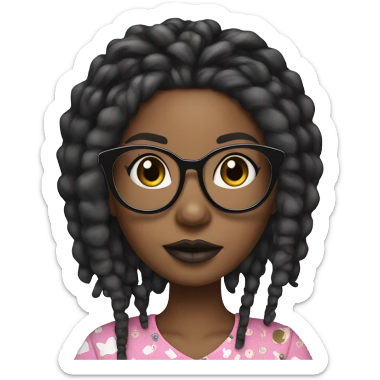 black girl with locs  she has a loc bang tho and her hair color is blonde and black. she also has black glasses and full lips. and she loves hello kitty sticker