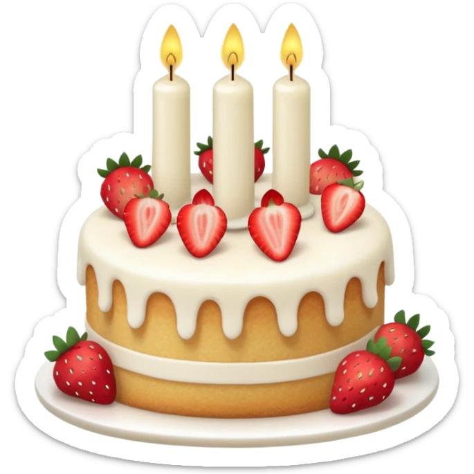 Jellycat vanilla cake with white frostting and strawberries on top with one candle  sticker