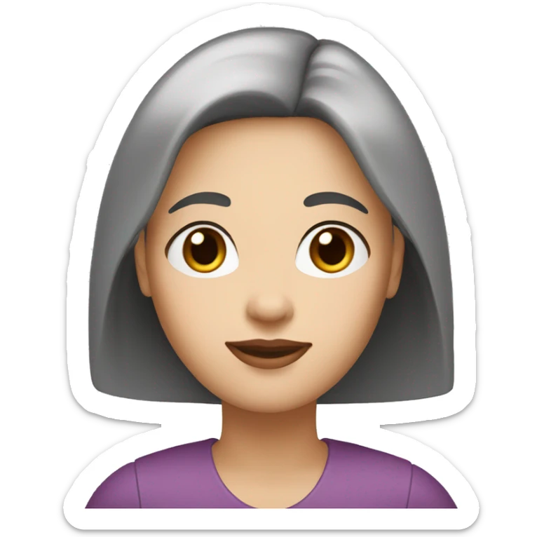 women in her 50's with white skin, black hair very long and straight and brown eyes sticker