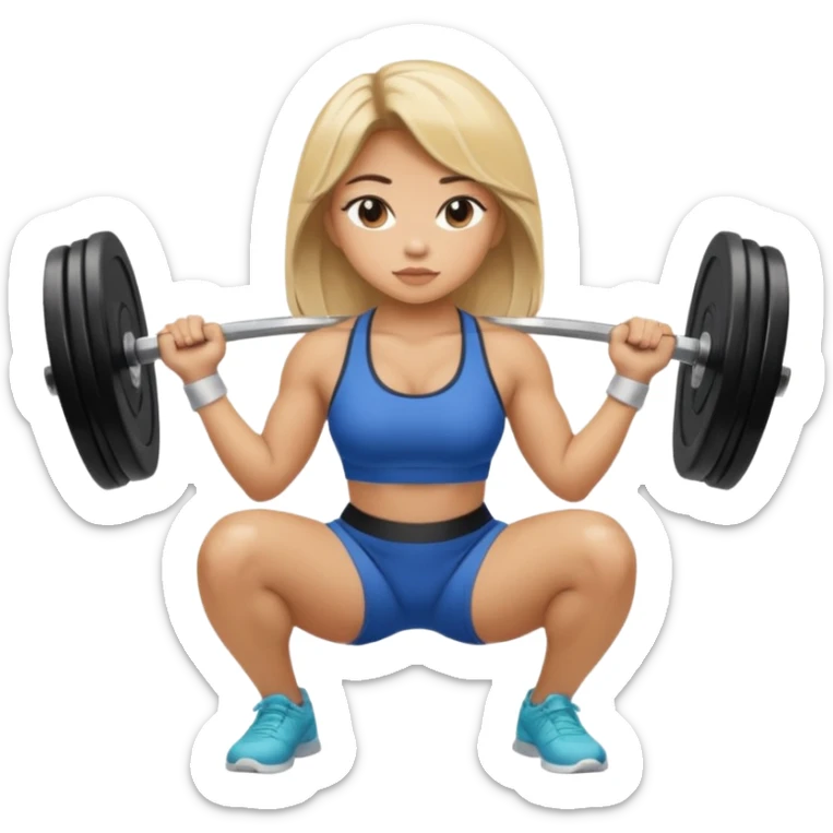 Filipina Lady With Blonde Balayage Hair Squatting With Barbell sticker