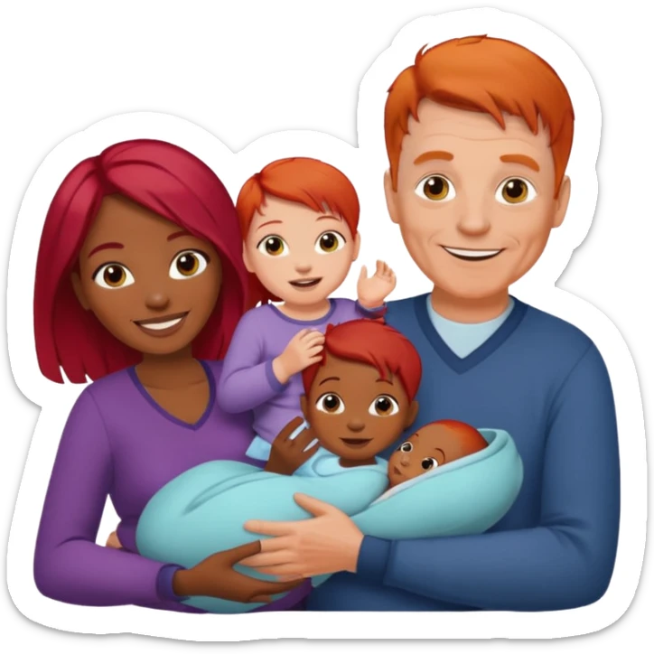 Older white man with red hair younger african women with new baby sticker