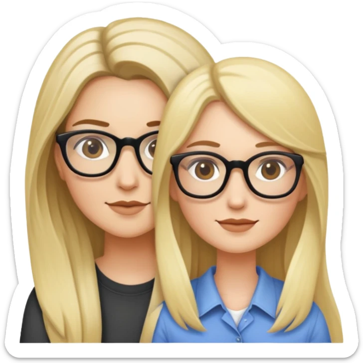 Two lesbians with long hair one is blonde and the other is brunette and both of them are wearing glasses  sticker