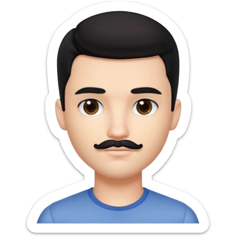 Morning pretty handsome bratz man, with black hair and Little square mustache with black black black  eyes,  short dar, pale skin, defined jawlines sticker