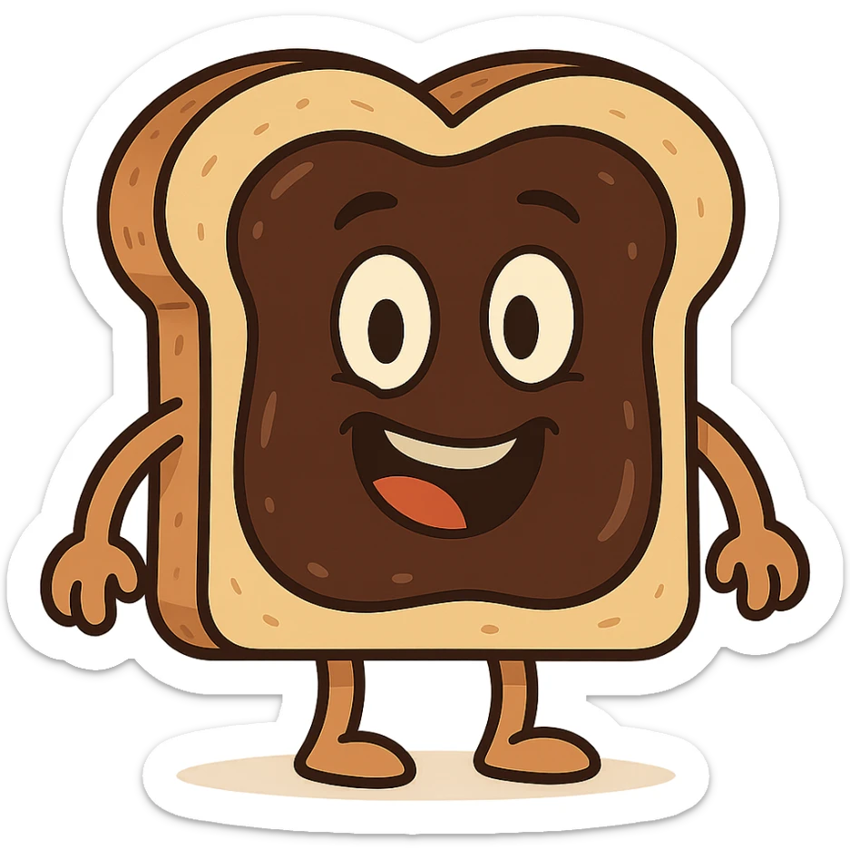 cartoon style slice of toast with vegemite spread and a happy face on the toast sticker