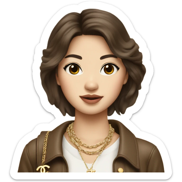 Realistic brown hair Chanel Asian Girl with Birkin bag and Chanel necklace sticker