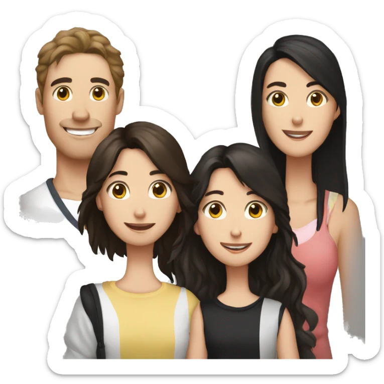 family group consisting of one brunette long hair woman, one brunette short hair man and one black-white border collie sticker