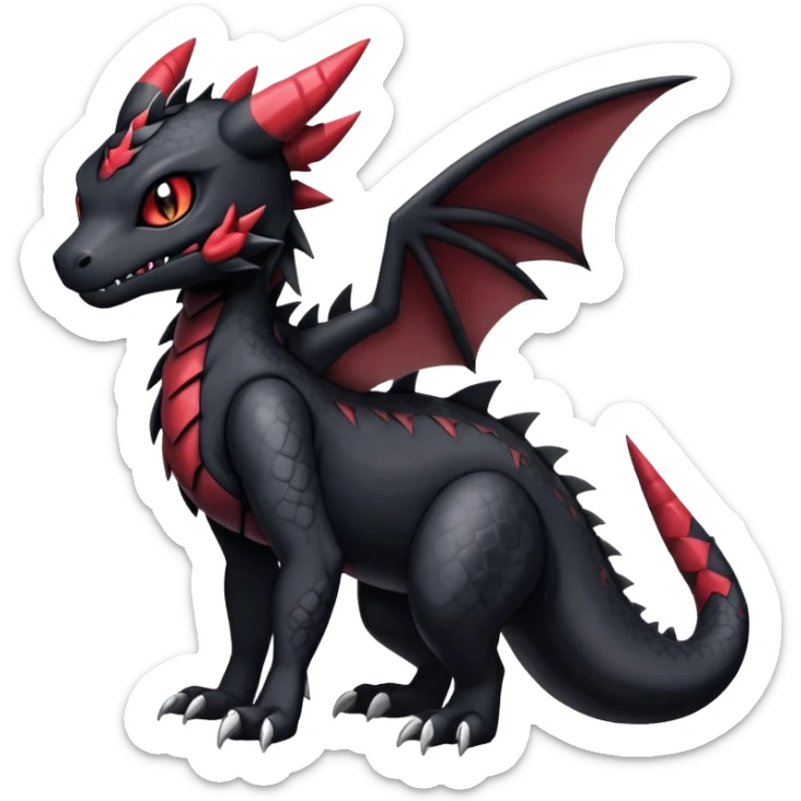 Gothic Scaly Cute Badass Gloomy Dark Guilmon-Salandit-Umbreon-Fakémon-hybrid-creature (full body)  sticker
