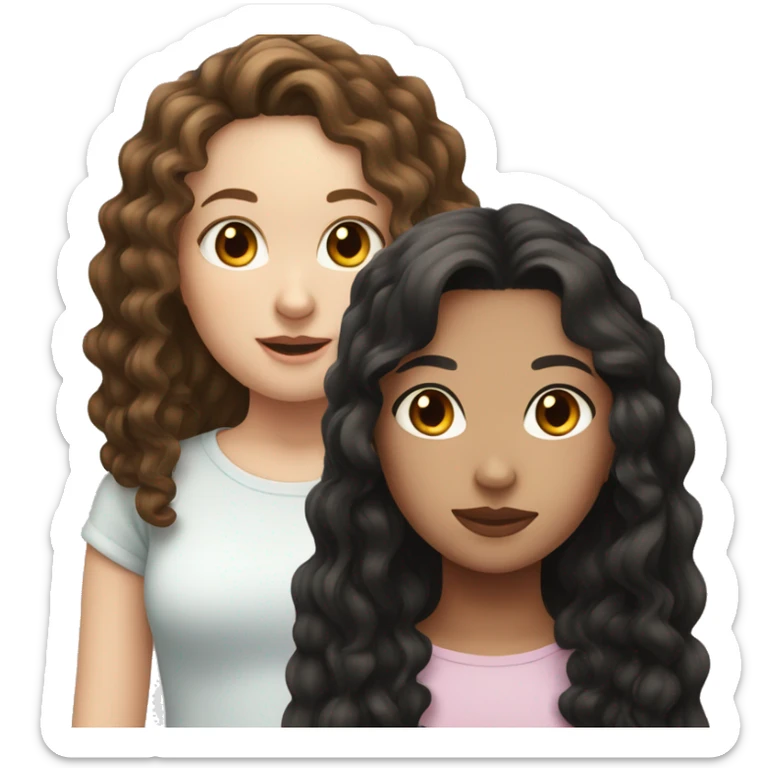 girl with brown curly hair and girl with long black hair both pale skinned sticker