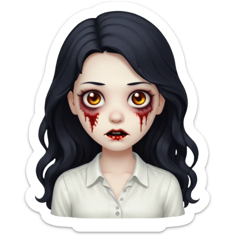 garota zumbi com cabelo preto ondulado longo blusa BRANCA sticker