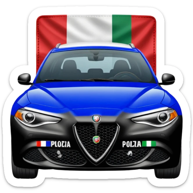 crea auto di servzio alfa romeo giulia colore nero con la scritta polizia penitenziaria e la bandiera italiana sticker