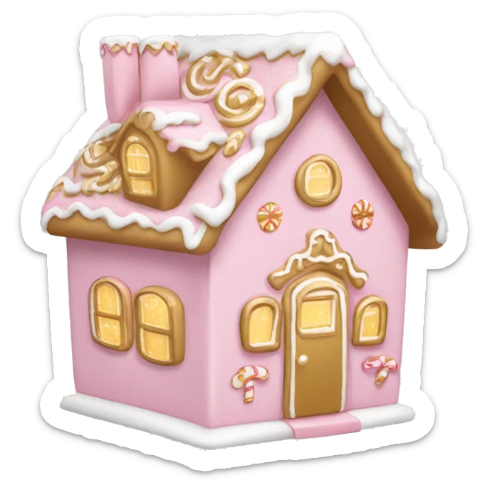 light pink and gold and white gingerbread house sticker