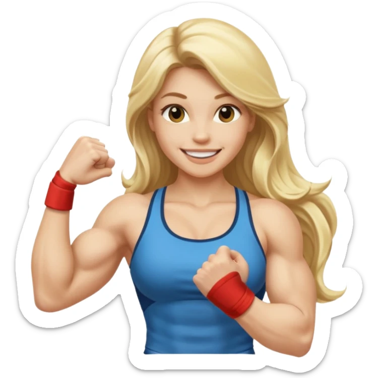 blonde long hair young women show biceps emoji sticker