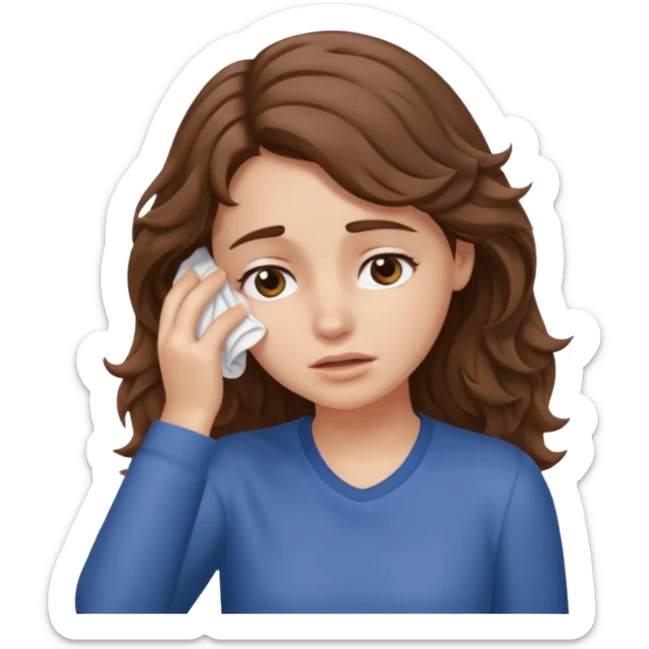 tired girl with fair wavy hair, wipes away sweats from the forehead  sticker