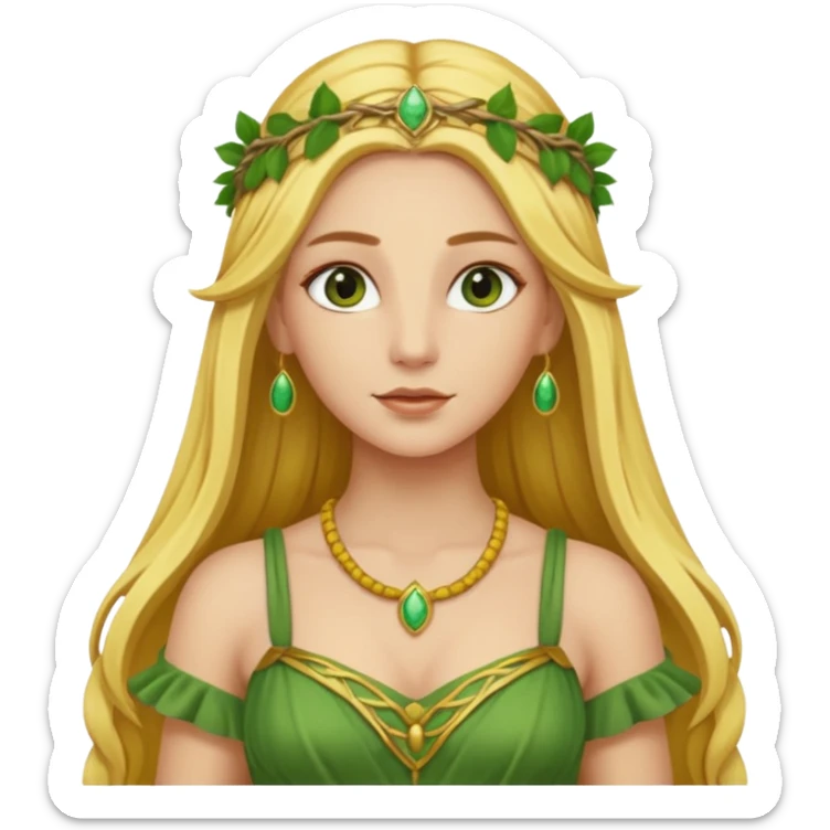 Ceres, Harvest Goddess from Rome Mythology with long golden blonde hair, green and yellow outfit, sticker