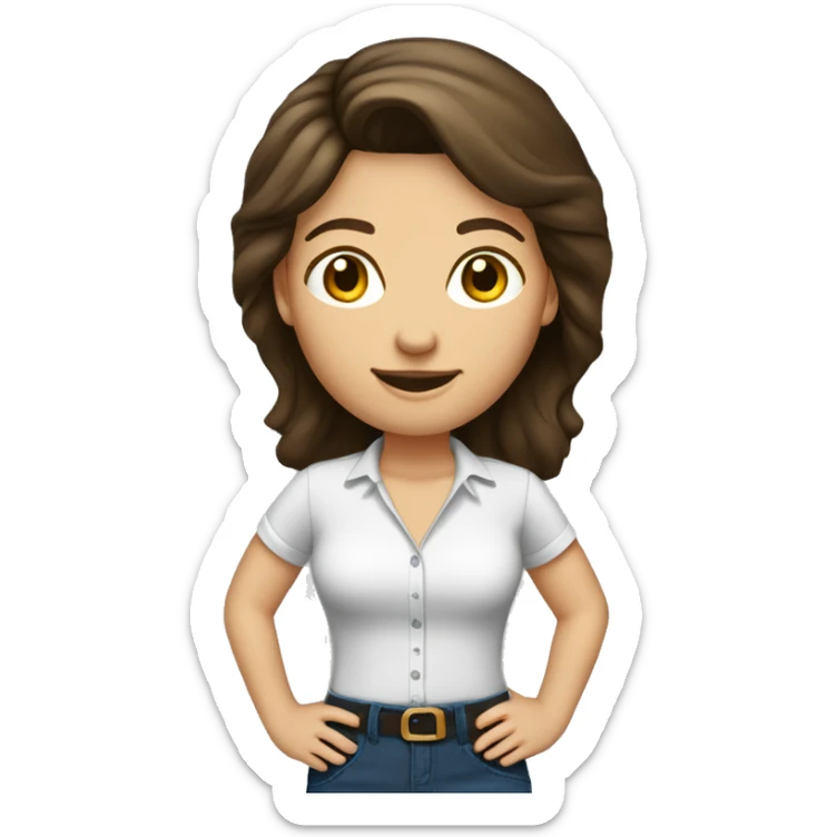 Brunette Caucasian lady who wears a small shirt size and pants size xxl sticker