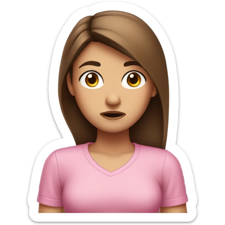 Girl with medium brown straight hair annoyed side eye face pink shirt  sticker