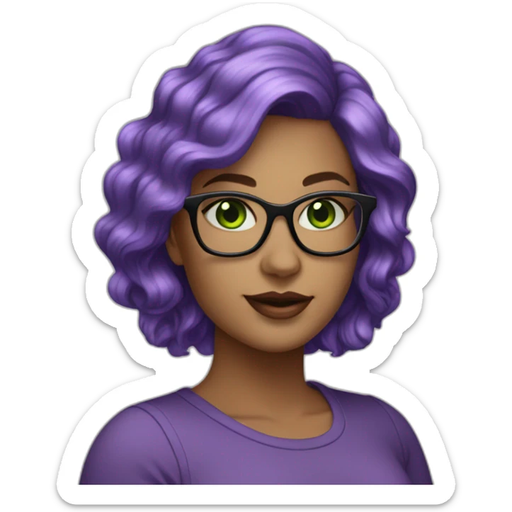 curvy-white-woman-purple-wavy-hair-green-eyes-square-glasses sticker