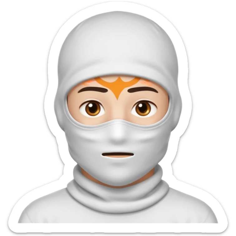 head of a guy with brown eyes wearing a white balaclava without a mouth, with a cool expression sticker