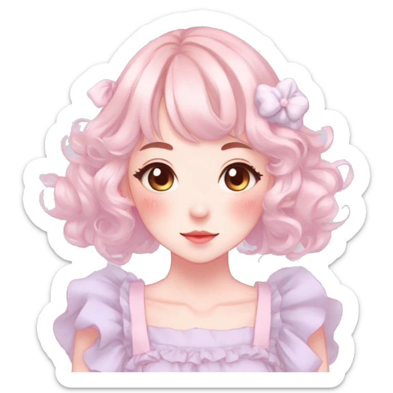 Gorgeous pastel anime style lady with blushing face and puppy ears cottagecore fairycore pastelcore colorful pearly romantic simplistic aesthetic trending style sticker