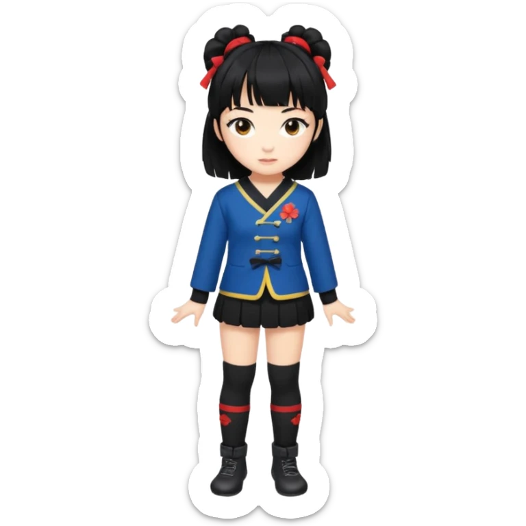 girl named Kally in a Japanese uniform with Black leg warmers and Black arm warmers with black hair with messy bangs sticker