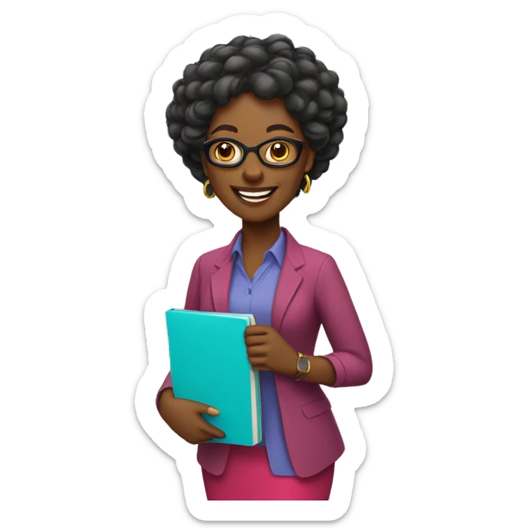 Smiling black woman middle-aged Bahian teacher with colorful clothes and accessories. sticker