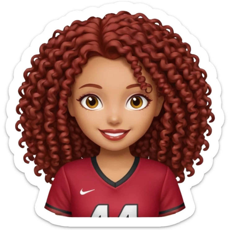 a pretty bratz dusky girl with dark red curly hair and a jersey on sticker