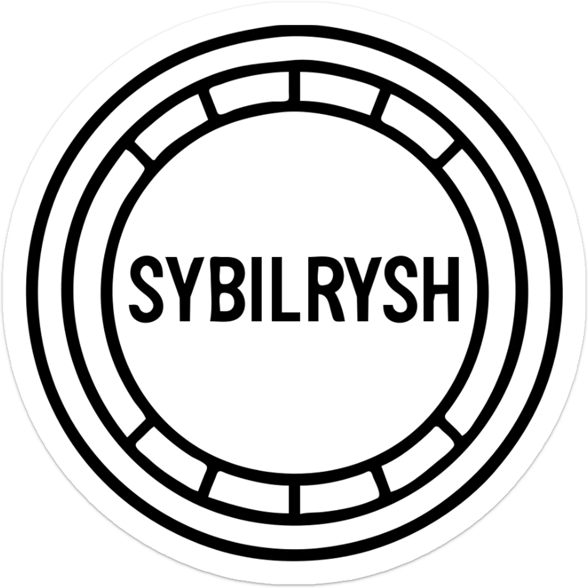A circular coin with the text "SYBILRYSH" inscribed in the center. The coin has a circular rim and simple coin detailing. sticker
