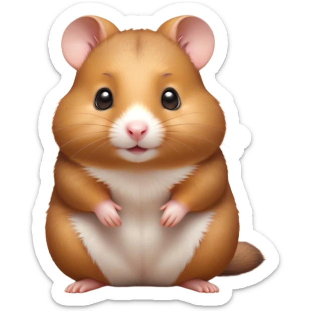 Cinematic Cute Brown Hamster Portrait Emoji, Head tilted playfully and inquisitively, featuring a glossy, rich brown fur with a delicate sheen, round, sparkling dark eyes filled with curiosity, Simplified yet irresistibly adorable features, highly detailed, glowing with a warm, friendly glow, high shine, affectionate and lively, stylized with a touch of whimsy, bright and endearing, soft glowing outline, capturing the essence of a mischievous yet loving hamster, so playful it feels like it could dash out of the screen and into your arms! sticker