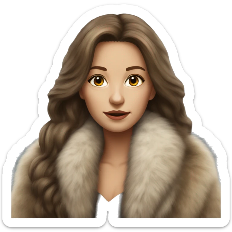 Realistic gorgeous polish woman with long brown hair with fur coat no smile sticker