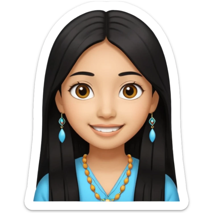 20 yr old asian woman hair  center part big eyes big smile tanned skin straight black hair hippie part hair  sticker