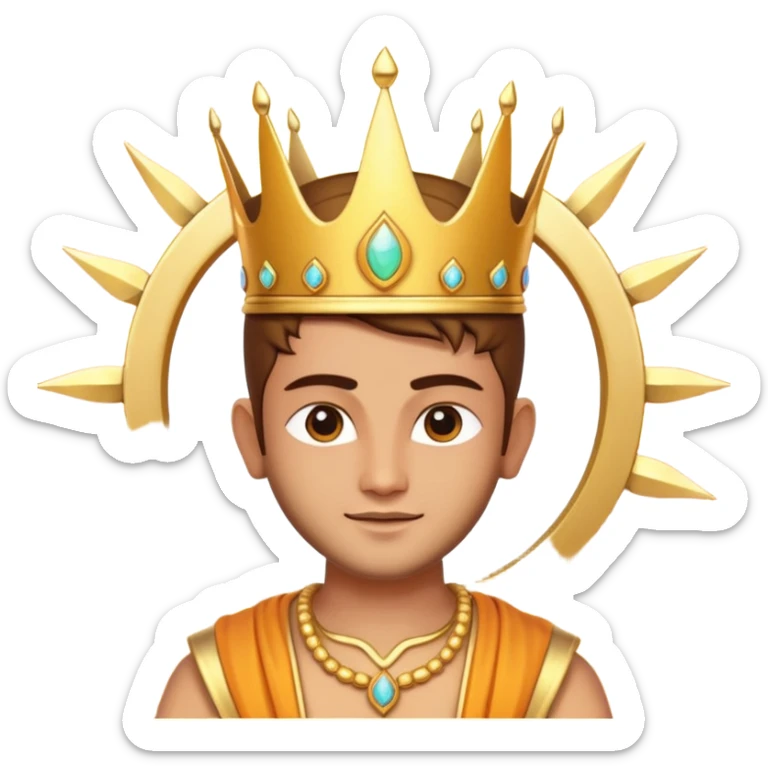 Hindu god Surya portrait, head and shoulders only, radiant golden crown, sun aura behind head, confident expression, 3D cartoon, mobile game icon style, clean background, no text, no watermark
 sticker