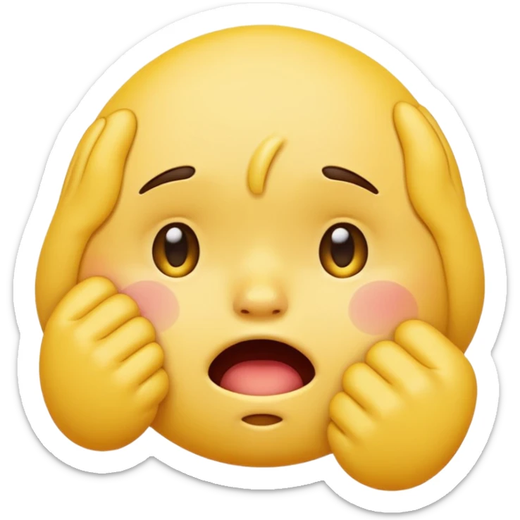 Crying yellow emoji with fist in front of mouth sticker