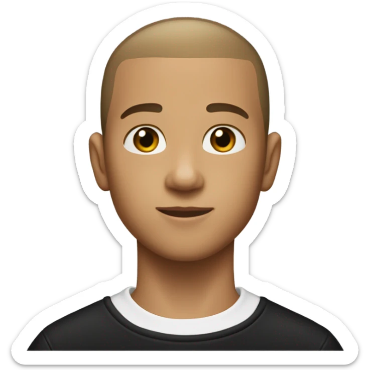boy with very light brown skin, buzz cut, no facial hair, wearing a smart black quarter zip jumper with white t shirt underneath. sticker