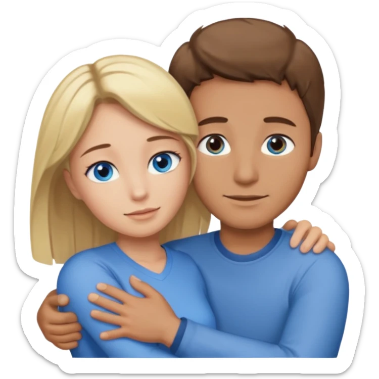 Caring hug brown hair man with blue eyes blonde hair woman with brown eyes sticker