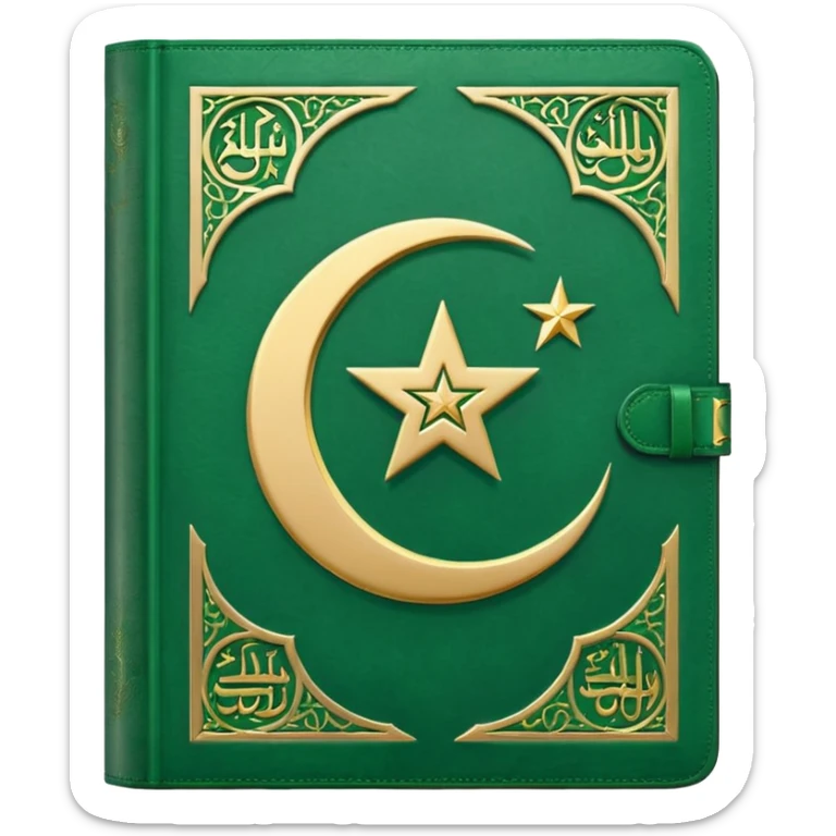 Closed Quran with the Islamic Symbol on it (moon and star) green and only 1 star sticker