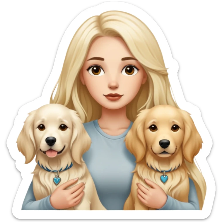 a  white girl with long hair with tattoo with 2 white golden retriever  sticker