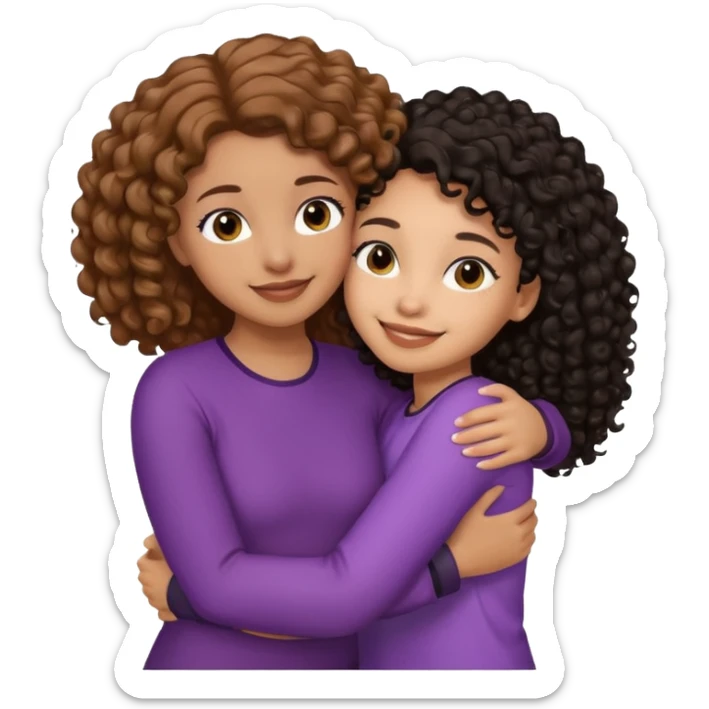 A girl with 1a light brown hair and light skin tone and the other girl with black curly hair with a bit of brown skin tone hugging sticker