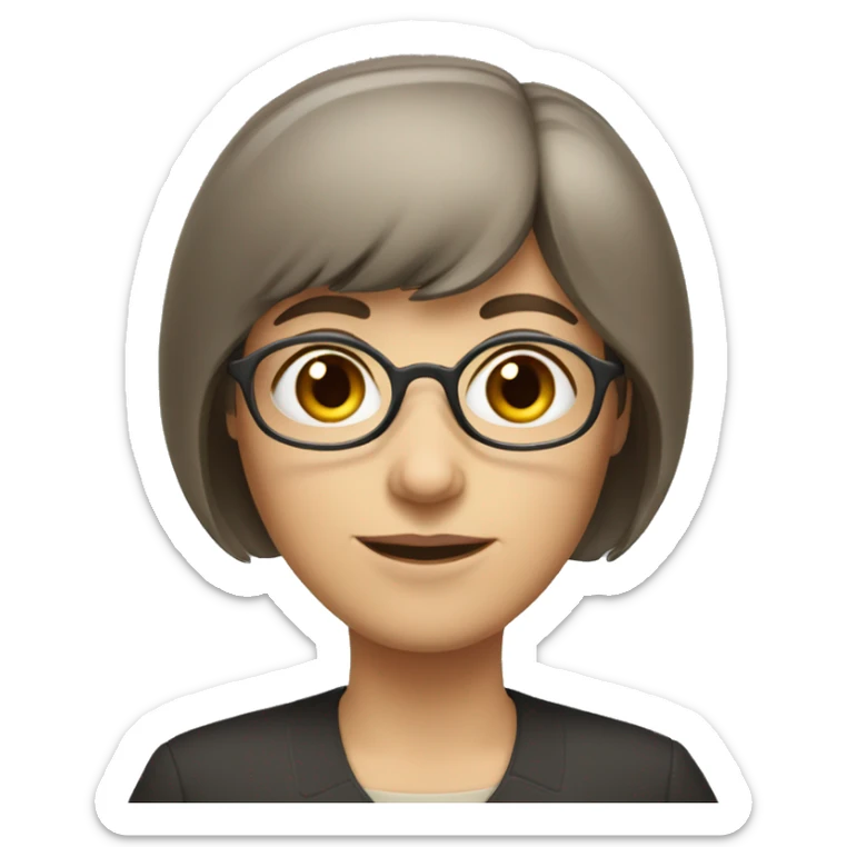 older girl teacher with straight short brown hair and bang sticker