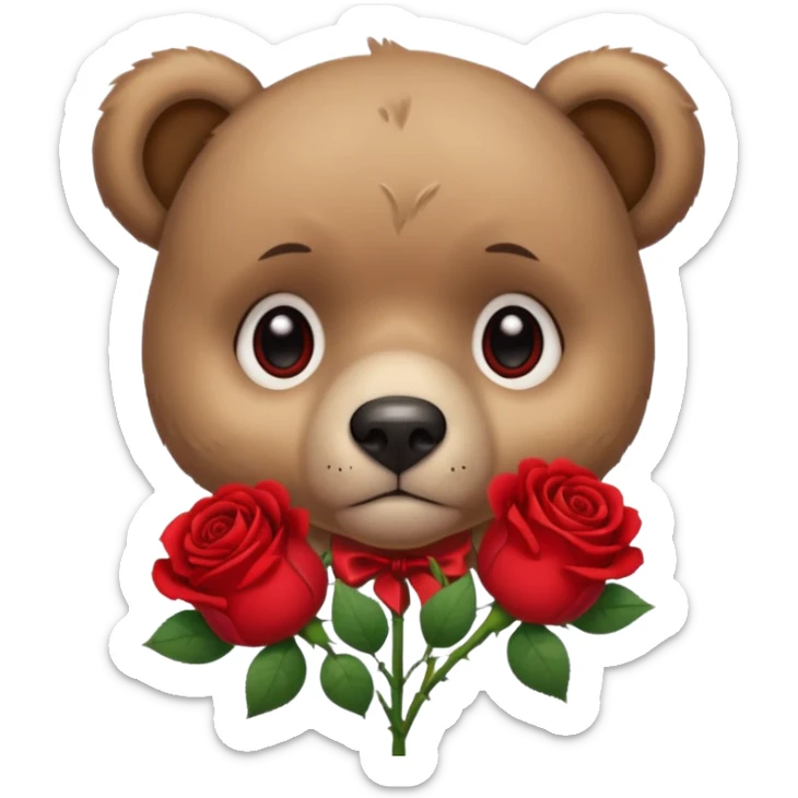 Cute bear with sad  puppy dog eyes holding roses   🥹with this emoji expression  sticker