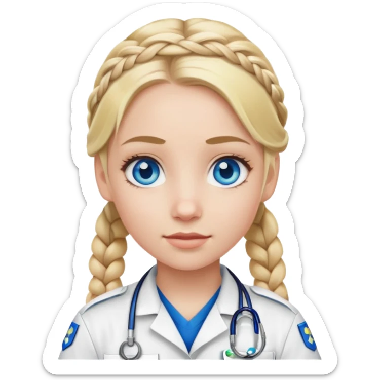 Paramedic girl with blonde hair braided and blue eyes sticker