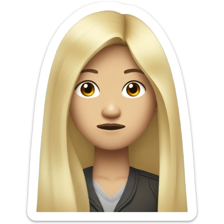 asian blonde long hair,grand theft auto lookin sad sticker