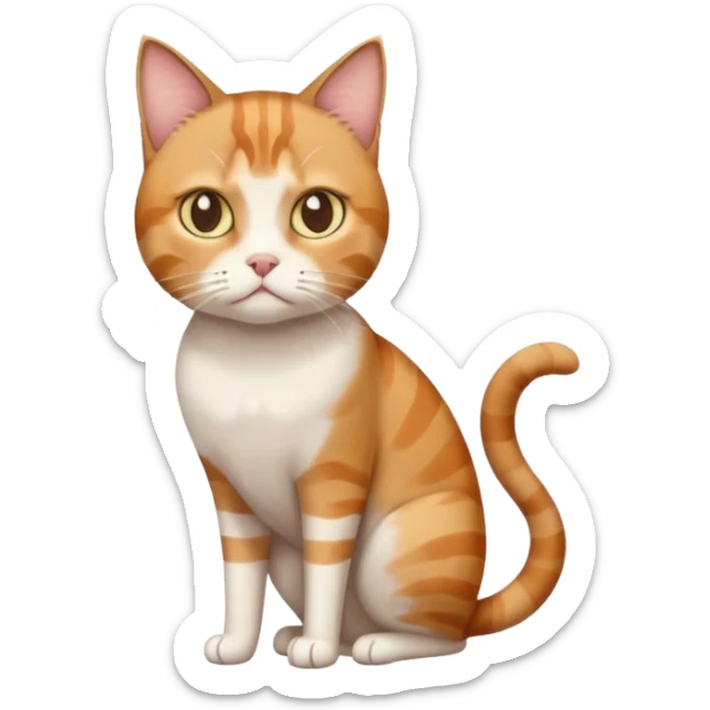 full body white, ginger and brown tabby calicio cat with skinny head and fat body with an anxious face sticker