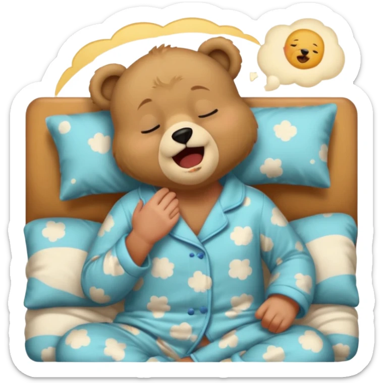 Full Beary yawning, half-closed eyes, sleepy smile, cozy pajamas, warm lighting, bedtime aesthetic sticker